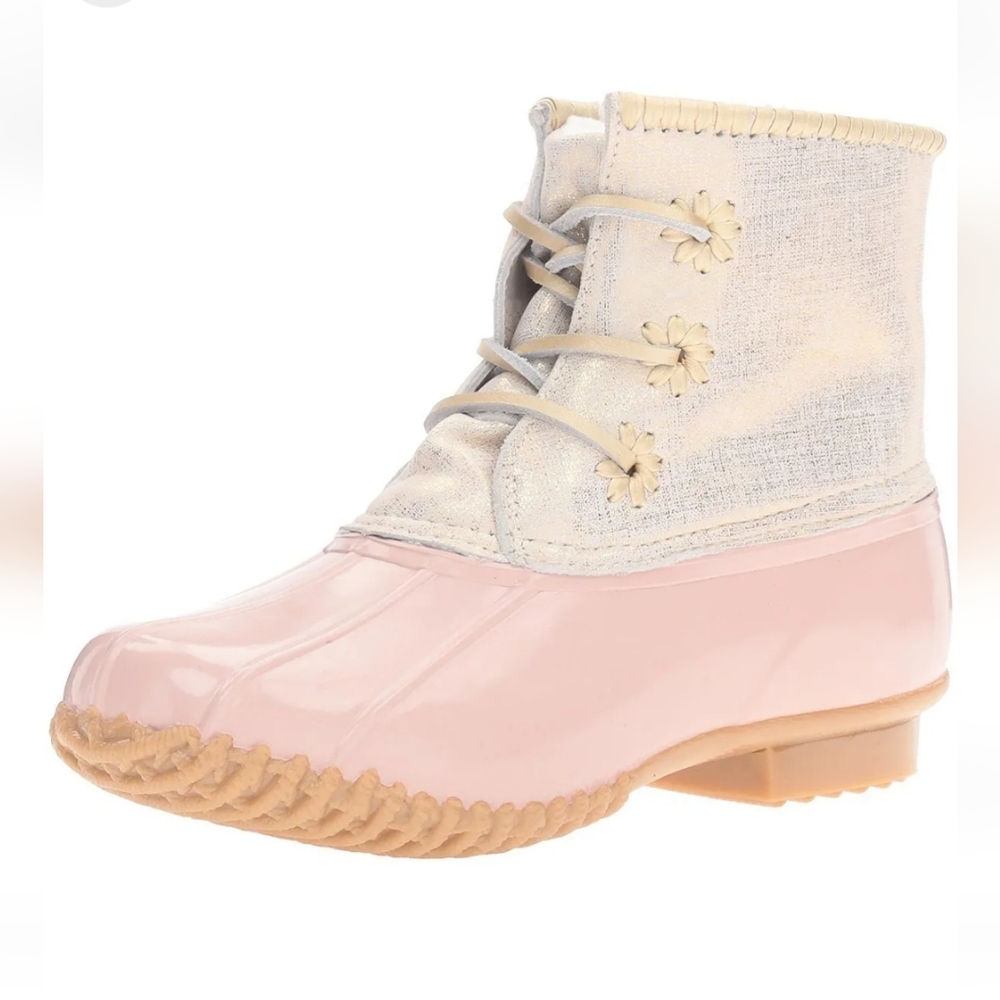 Jack Rogers Chloe pink and gold rain booties size 7